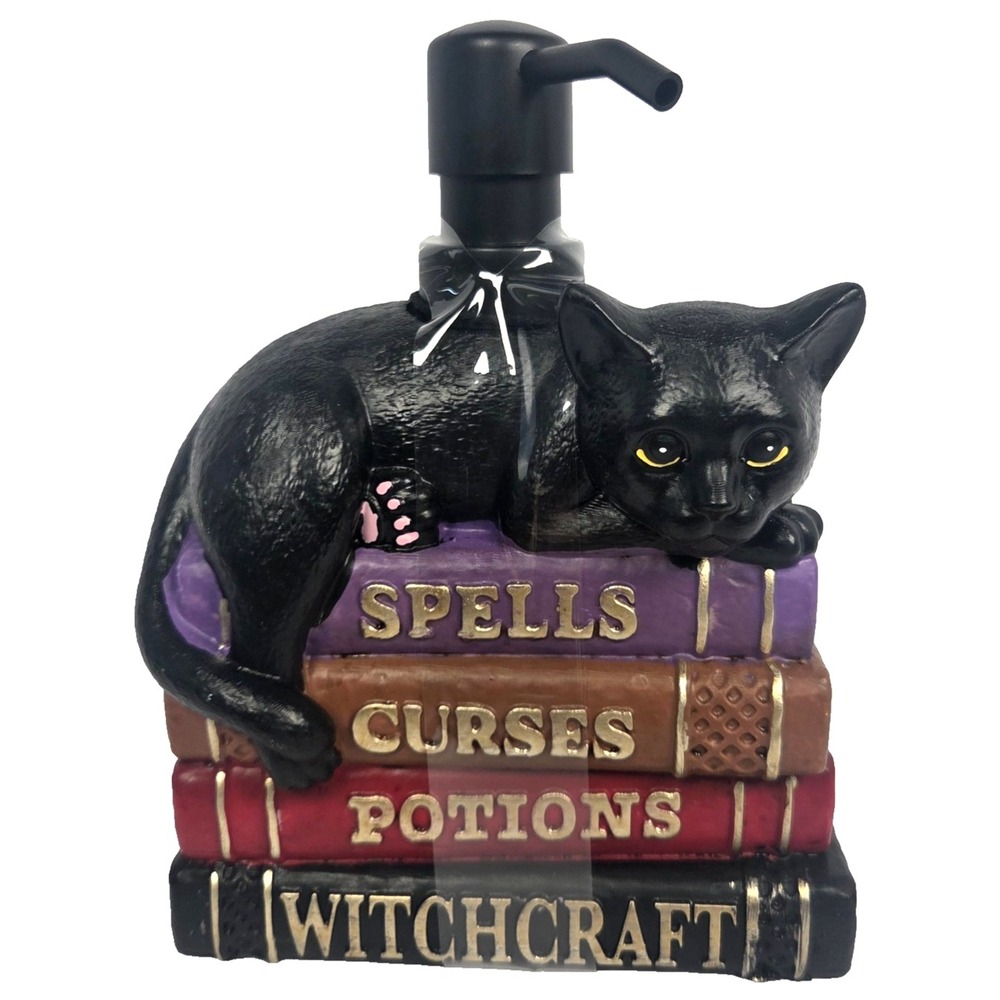 Miss Claudias Charmed Black Cat Soap Dispenser 7 Inch Halloween Witch Books New